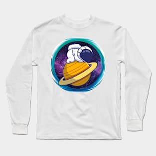 Astronaut Sleeping on Saturn Long Sleeve T-Shirt